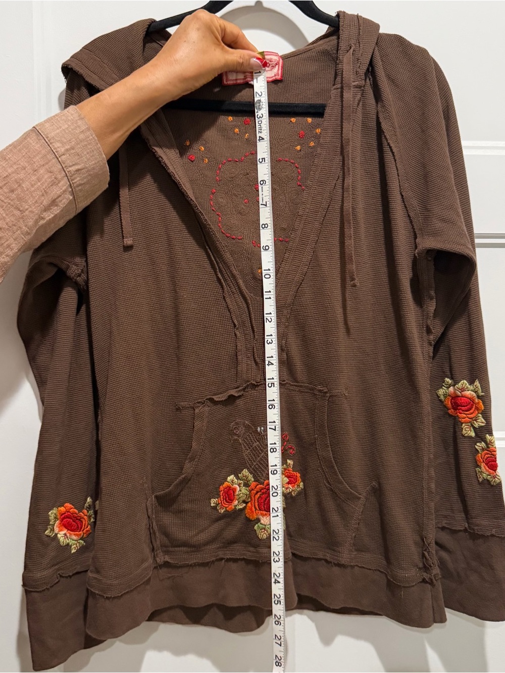 Johnny Was Brown Embroidered Floral Hoodie Sweatshirt - Picture 6 of 6